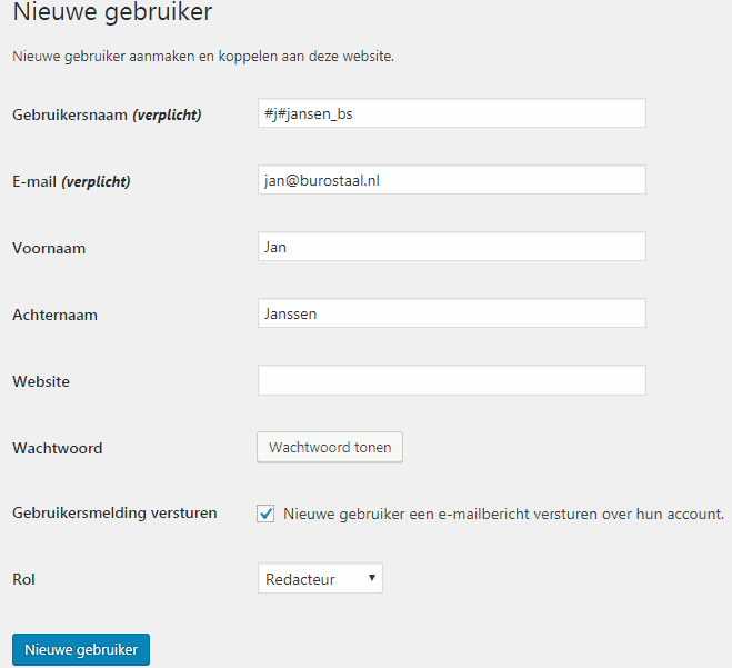 nieuwe gebruiker WordPress