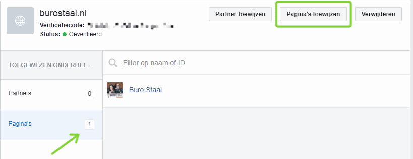 Facebook domein verificatie - pagina toewijzen